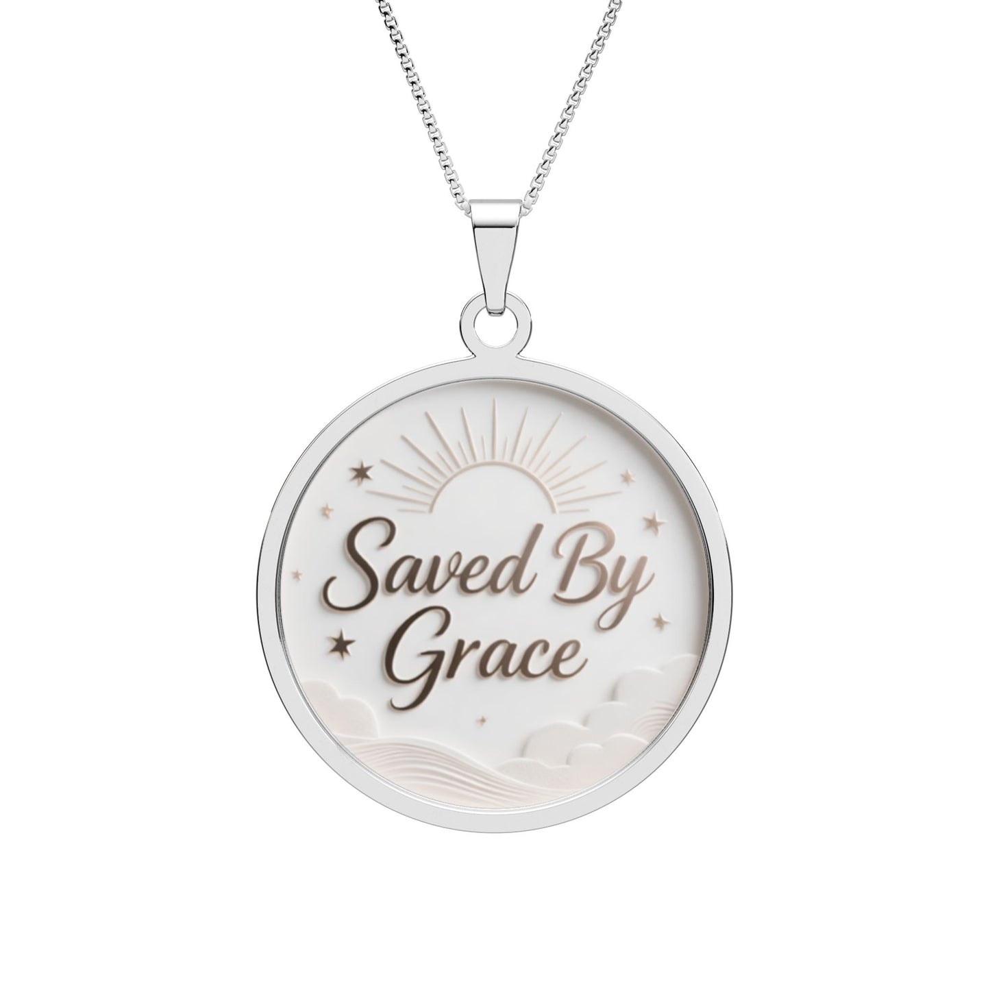 Saved By Grace Round Photo Pendant | Religious Keepsake Necklace