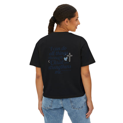 Christian Graphic Boxy Tee — "I Can Do All Things Through Christ" Inspirational Women’s T‑Shirt