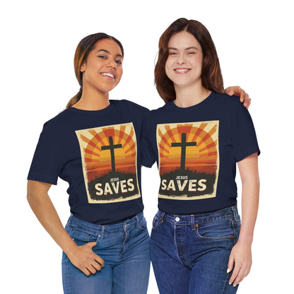 Jesus Saves Cross tee | Christian faith shirt, sunrise graphic | Perfect Gift for Mom and Dad | Friends and Family Shirt
