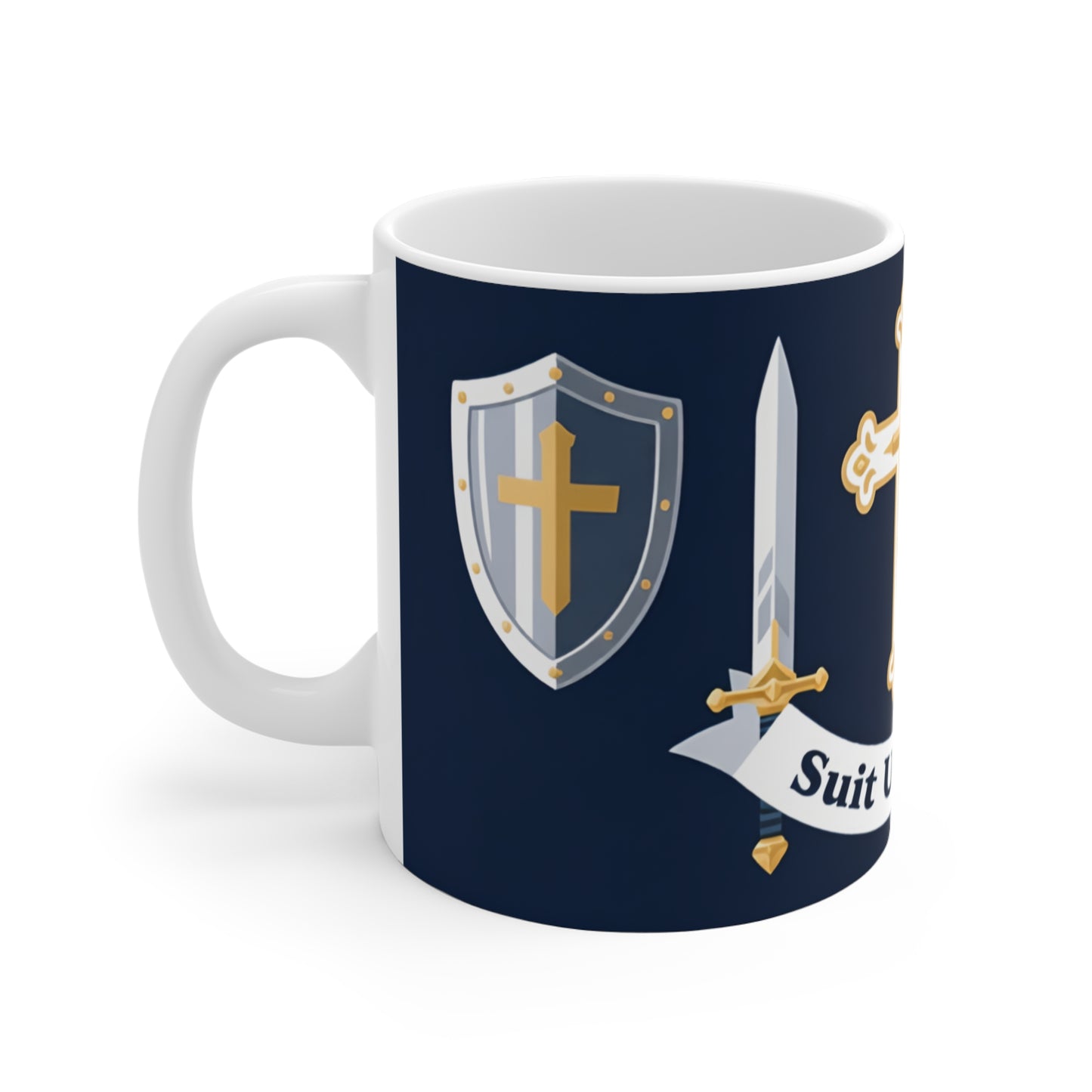 Knight Crest 11oz Mug — 'Quiet Courage' Navy & Gold Ceramic Coffee Cup