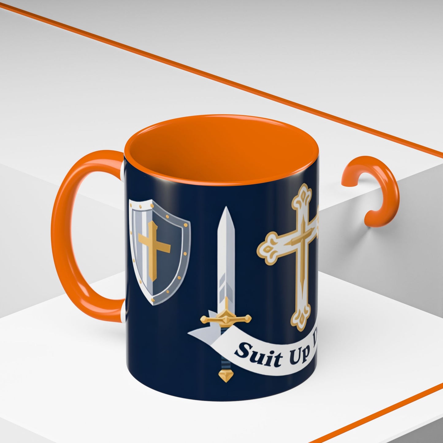 Christian Knight Coffee Mug — “Suit Up Daily” Accent Ceramic Mug