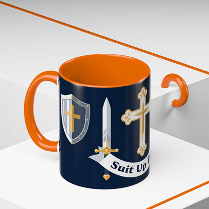 Christian Knight Coffee Mug — “Suit Up Daily” Accent Ceramic Mug
