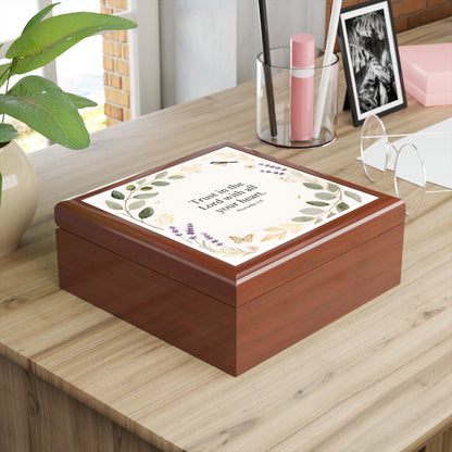Religious Jewelry Box — "Trust in the Lord with all your heart" Floral Keepsake Box