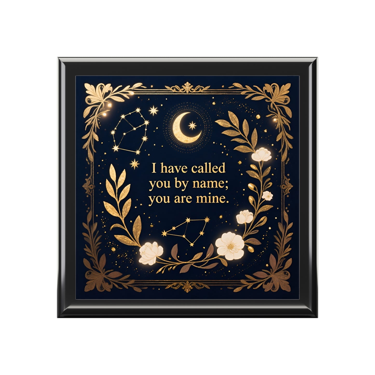 Keepsake Jewelry Box – 'I Have Called You By Name; You Are Mine' Gold Floral Moon Design