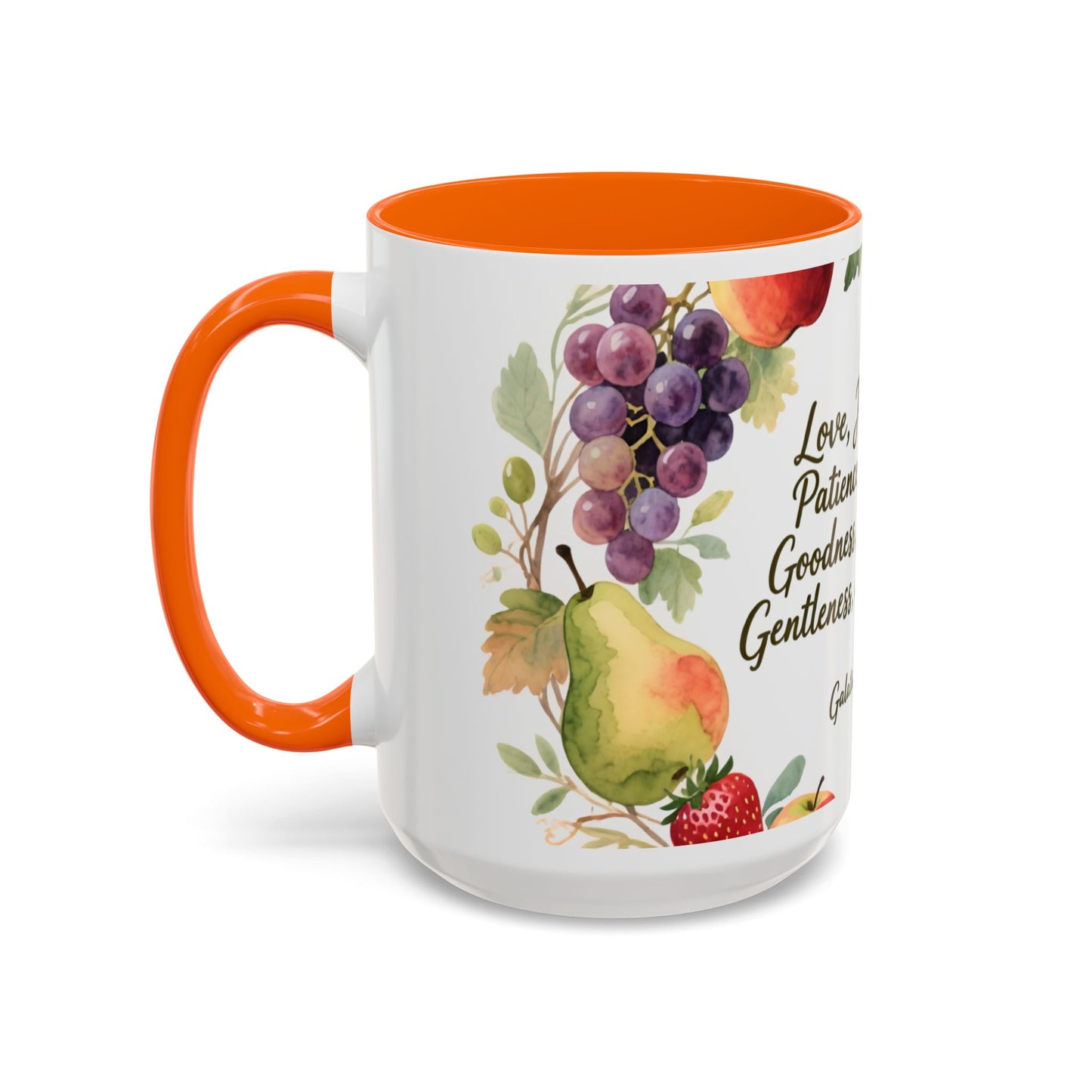 Christian Fruit of the Spirit Accent Coffee Mug — Galatians 5:22-23 Floral Scripture Design (11/15oz)
