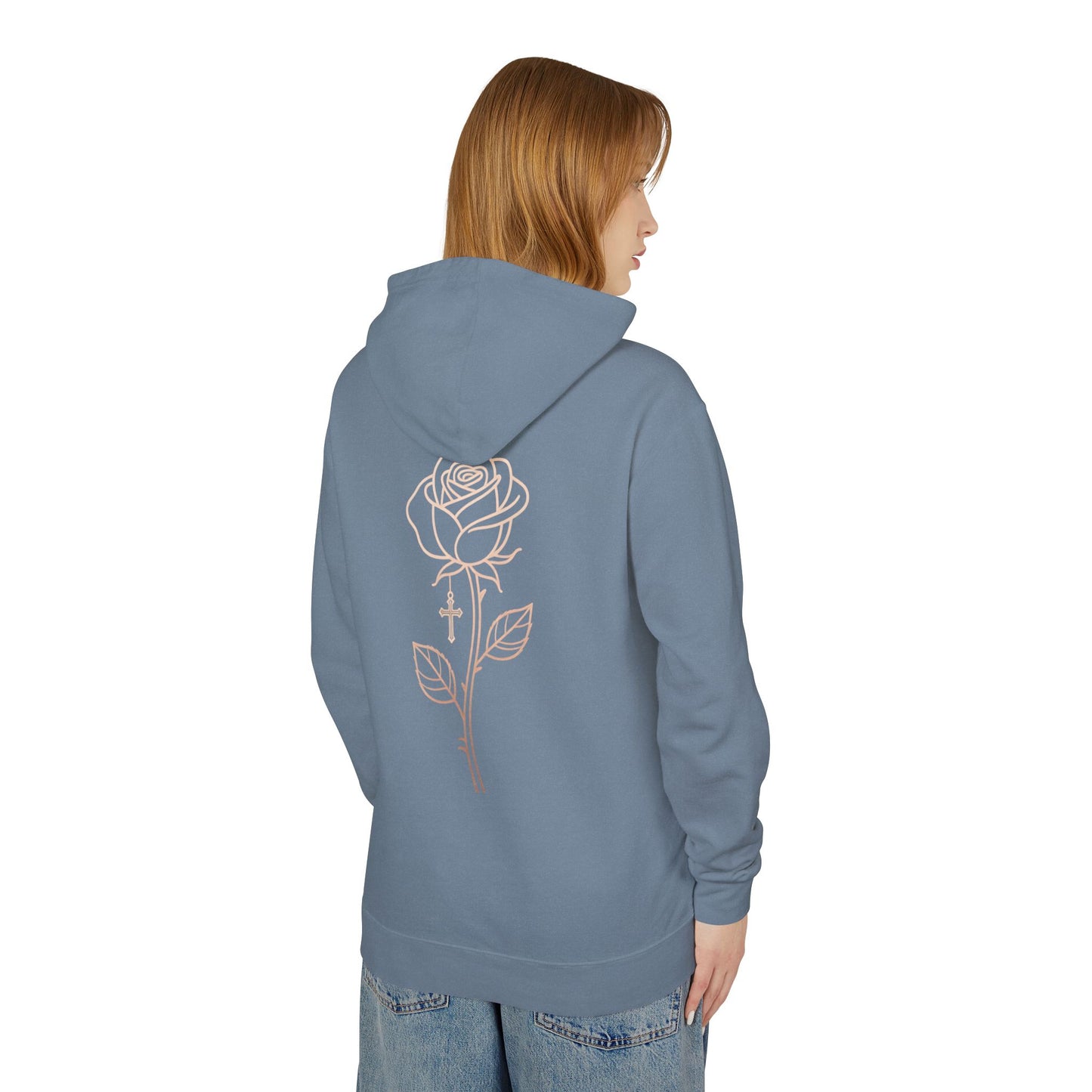 Lightweight Rose Line Hoodie — Subtle Single-Line Floral Design