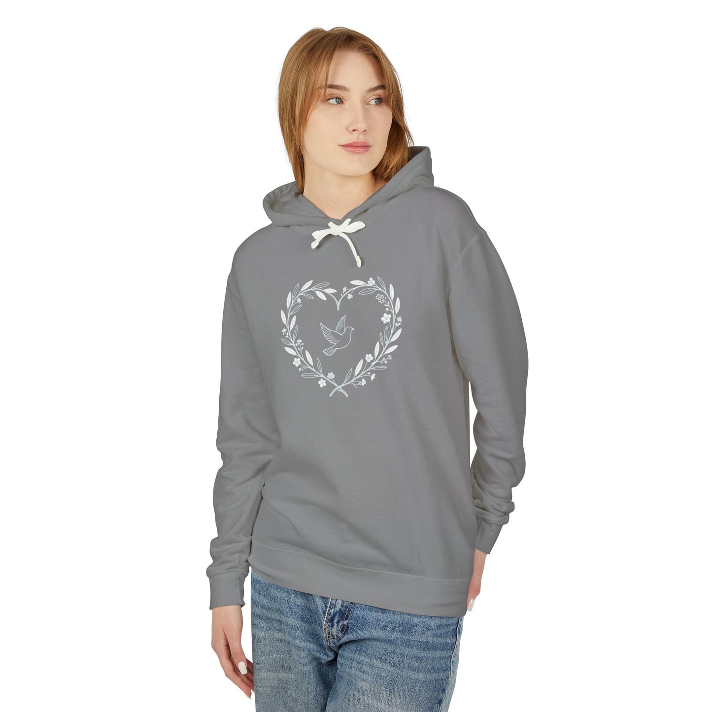 Lightweight Dove-in-Wreath Hoodie — Charcoal Comfort