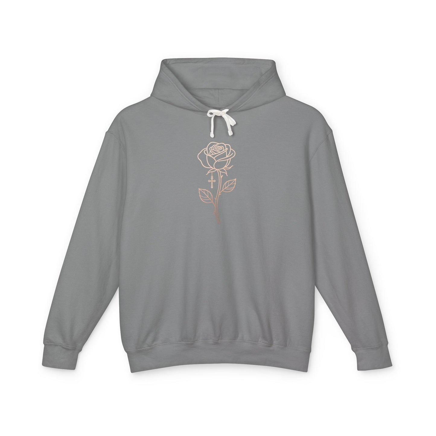 Lightweight Rose Line Hoodie — Subtle Single-Line Floral Design