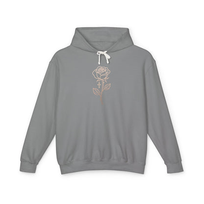 Lightweight Rose Line Hoodie — Subtle Single-Line Floral Design