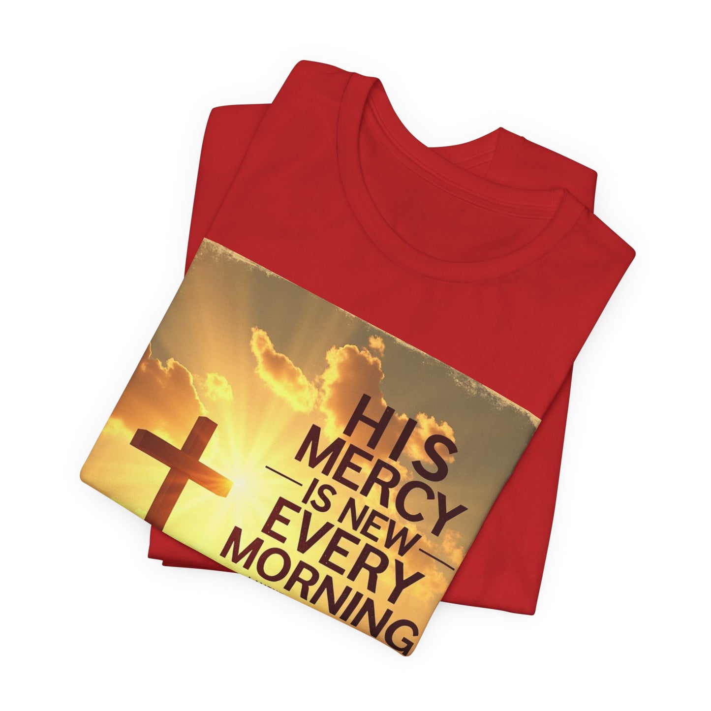 His Mercy Is New Every Morning T-Shirt | Christian Cross Sunrise Scripture | Meaningful Gift for Believers in Christ