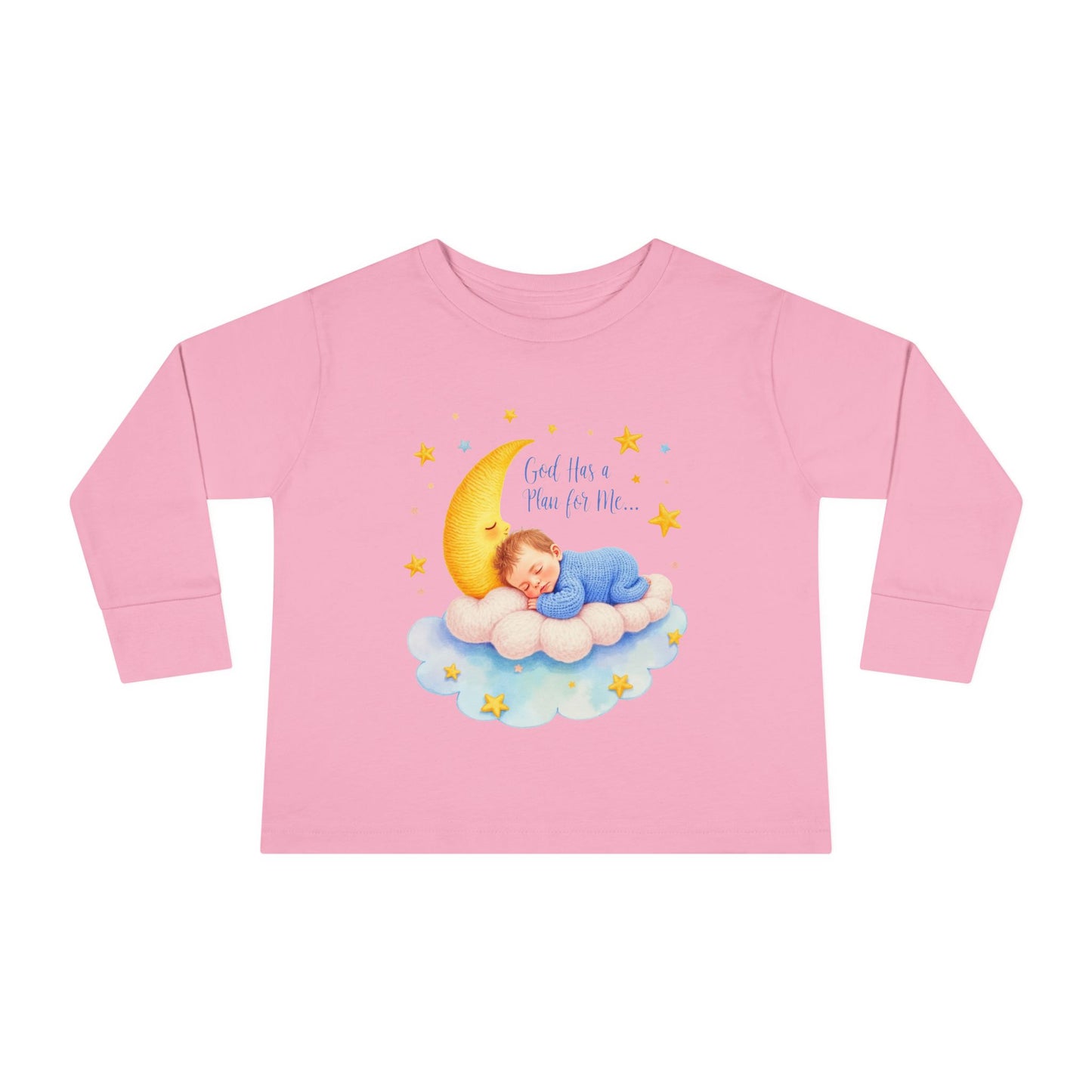 God Has a Plan for Me Toddler Long Sleeve Tee — Sleeping Baby on Moon Cloud