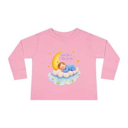 God Has a Plan for Me Toddler Long Sleeve Tee — Sleeping Baby on Moon Cloud