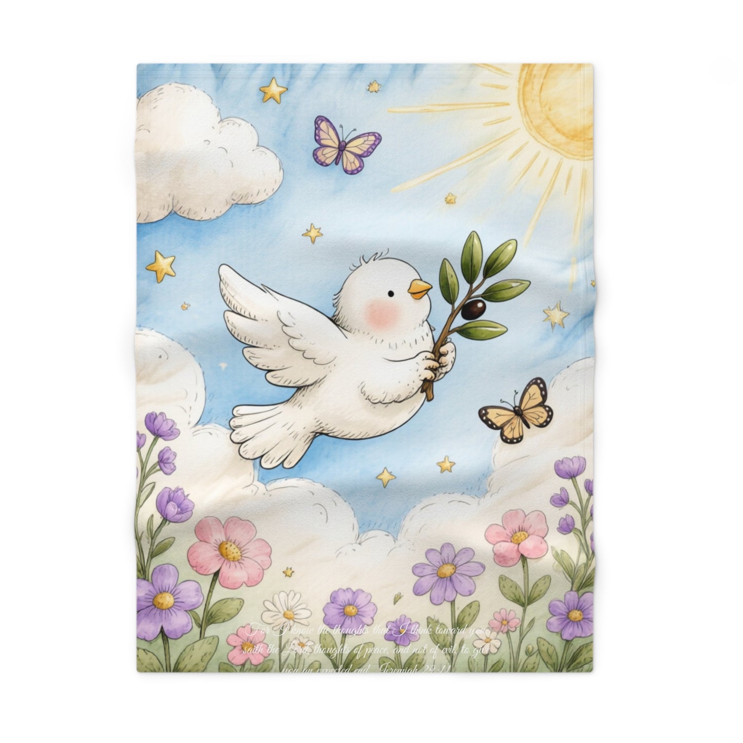 Baby Fleece Blanket — Dove & Flowers Nursery Throw (Soft, Pastel Baby Shower Gift)