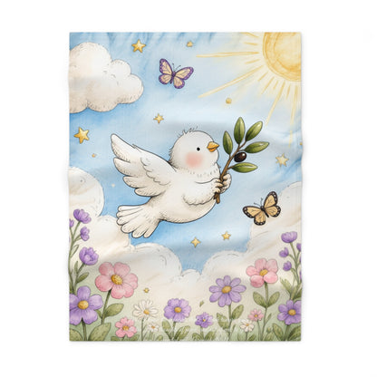 Baby Fleece Blanket — Dove & Flowers Nursery Throw (Soft, Pastel Baby Shower Gift)