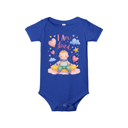 “I Am Loved” Baby Onesie – Cute Infant Bodysuit with Heart & Cloud Illustration