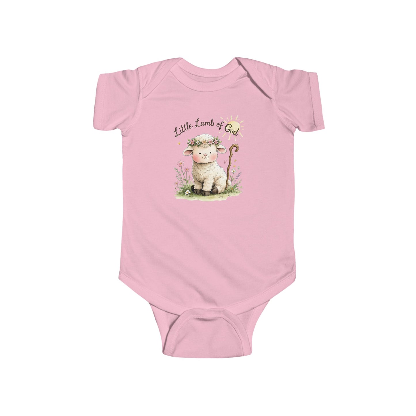 Baby Bodysuit — "Little Lamb of God" Floral Christian Infant Onesie
