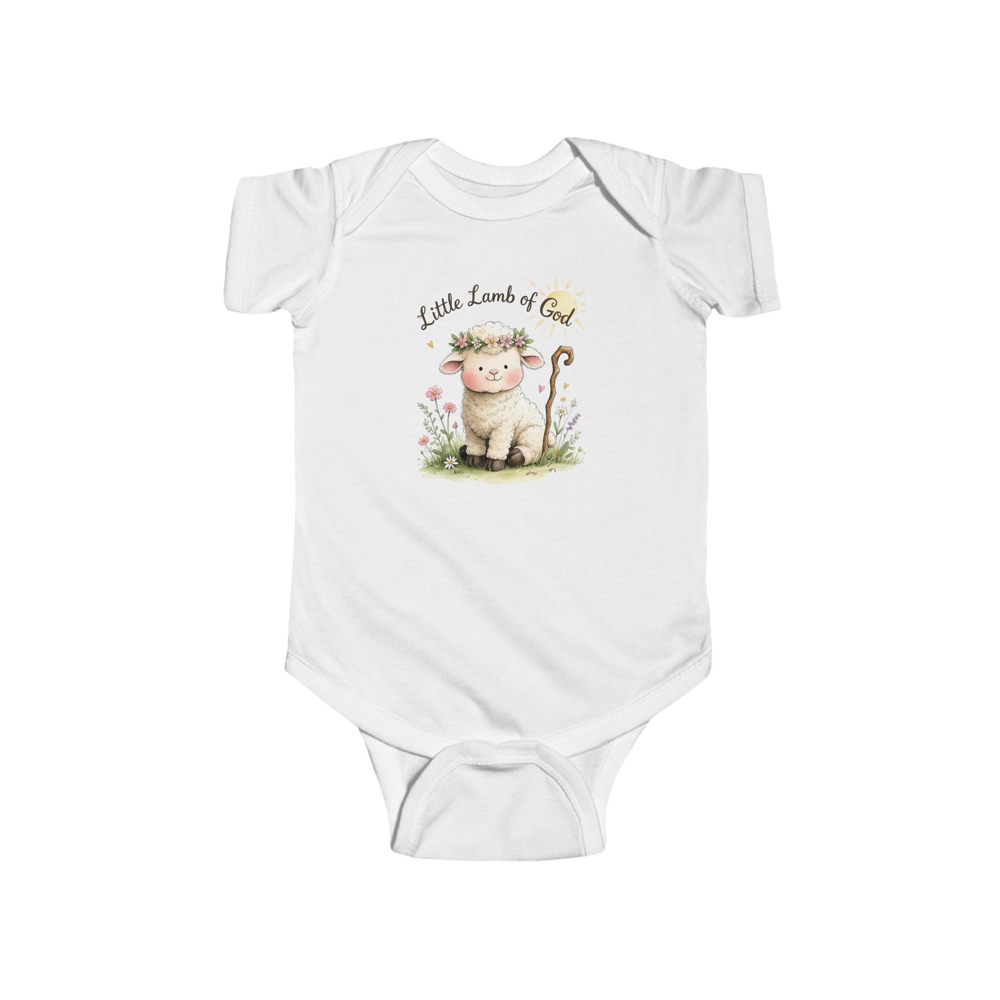 Baby Bodysuit — "Little Lamb of God" Floral Christian Infant Onesie