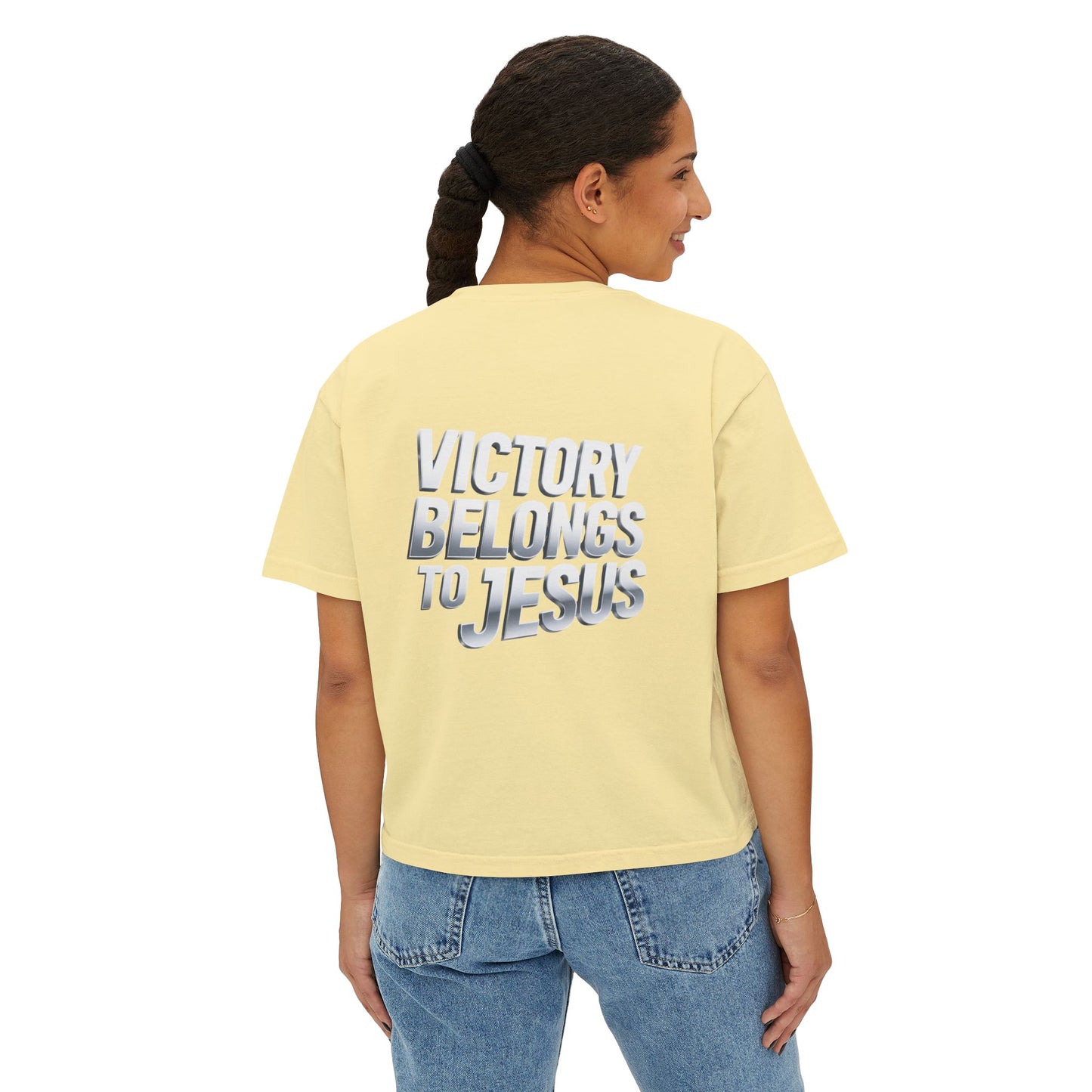 Victory Belongs to Jesus Boxy Tee — Christian Faith Graphic Tee