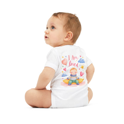 “I Am Loved” Baby Onesie – Cute Infant Bodysuit with Heart & Cloud Illustration