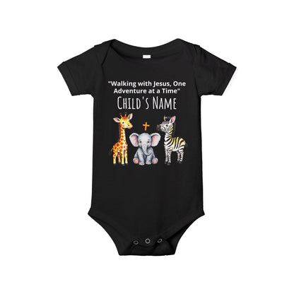 Cute Safari Trio Baby Onesie — Giraffe, Elephant & Zebra Infant Bodysuit