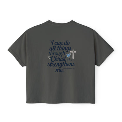 Christian Graphic Boxy Tee — "I Can Do All Things Through Christ" Inspirational Women’s T‑Shirt