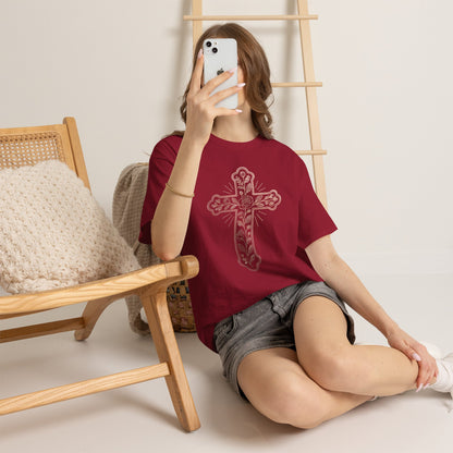 Floral Cross Tee – Delicate Pink Botanical Christian T-Shirt