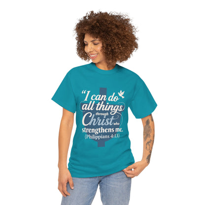 Philippians 4:13 Cotton Tee — "I Can Do All Things" Christian Prayer T-Shirt