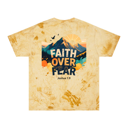 Faith Over Fear Color-Blast T-Shirt — Joshua 1:9 Retro Sunrise