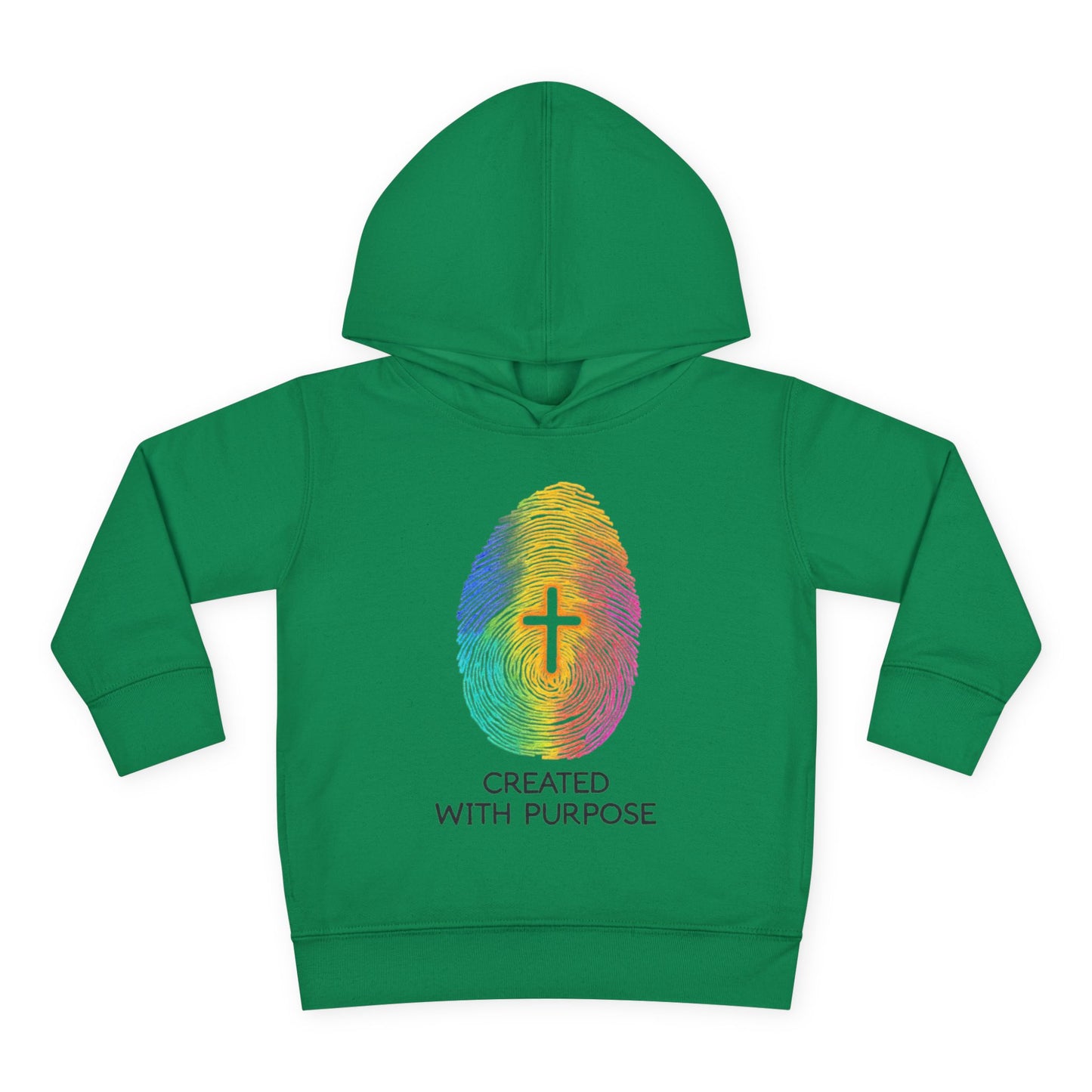 Toddler Hoodie — "Created With Purpose" Rainbow Fingerprint Cross
