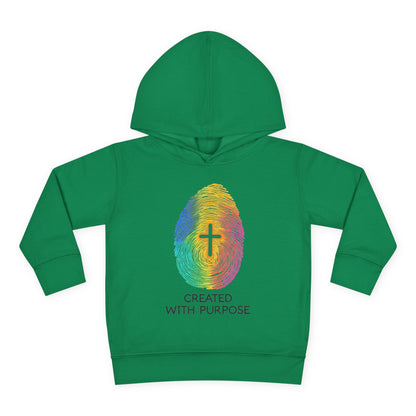 Toddler Hoodie — "Created With Purpose" Rainbow Fingerprint Cross