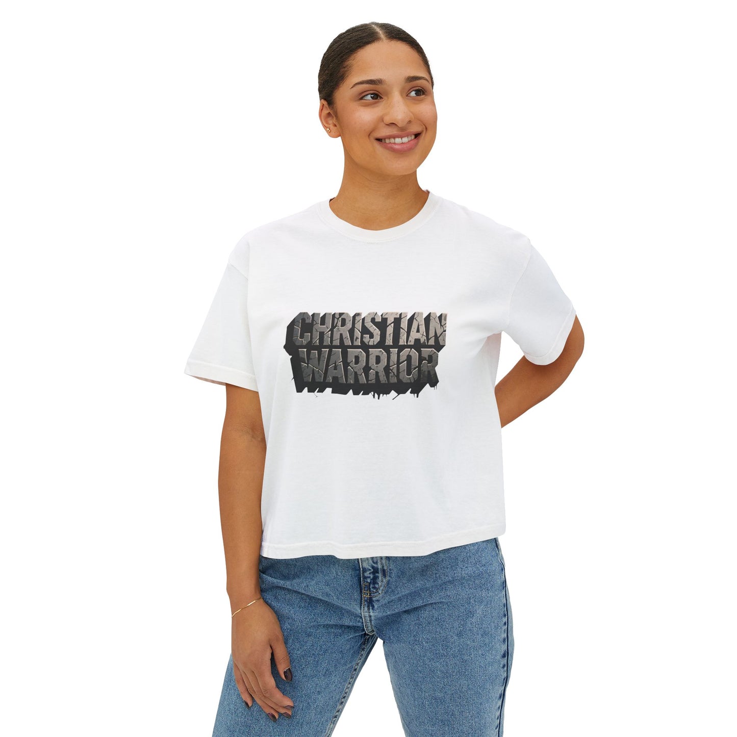 Christian Warrior Boxy Tee — Women's Faith Graphic Shirt