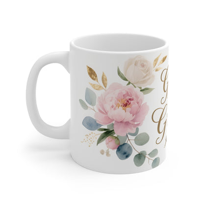 Grace Upon Grace Ceramic Mug — 11 oz Watercolor Floral Coffee Cup