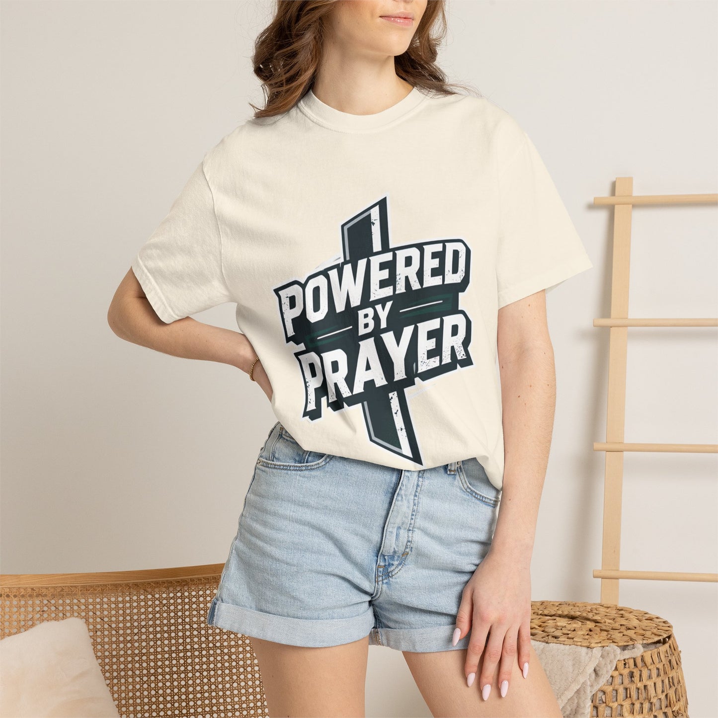Powered by Prayer T‑Shirt — Faith Graphic Tee with Cross