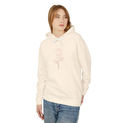 Lightweight Rose Line Hoodie — Subtle Single-Line Floral Design