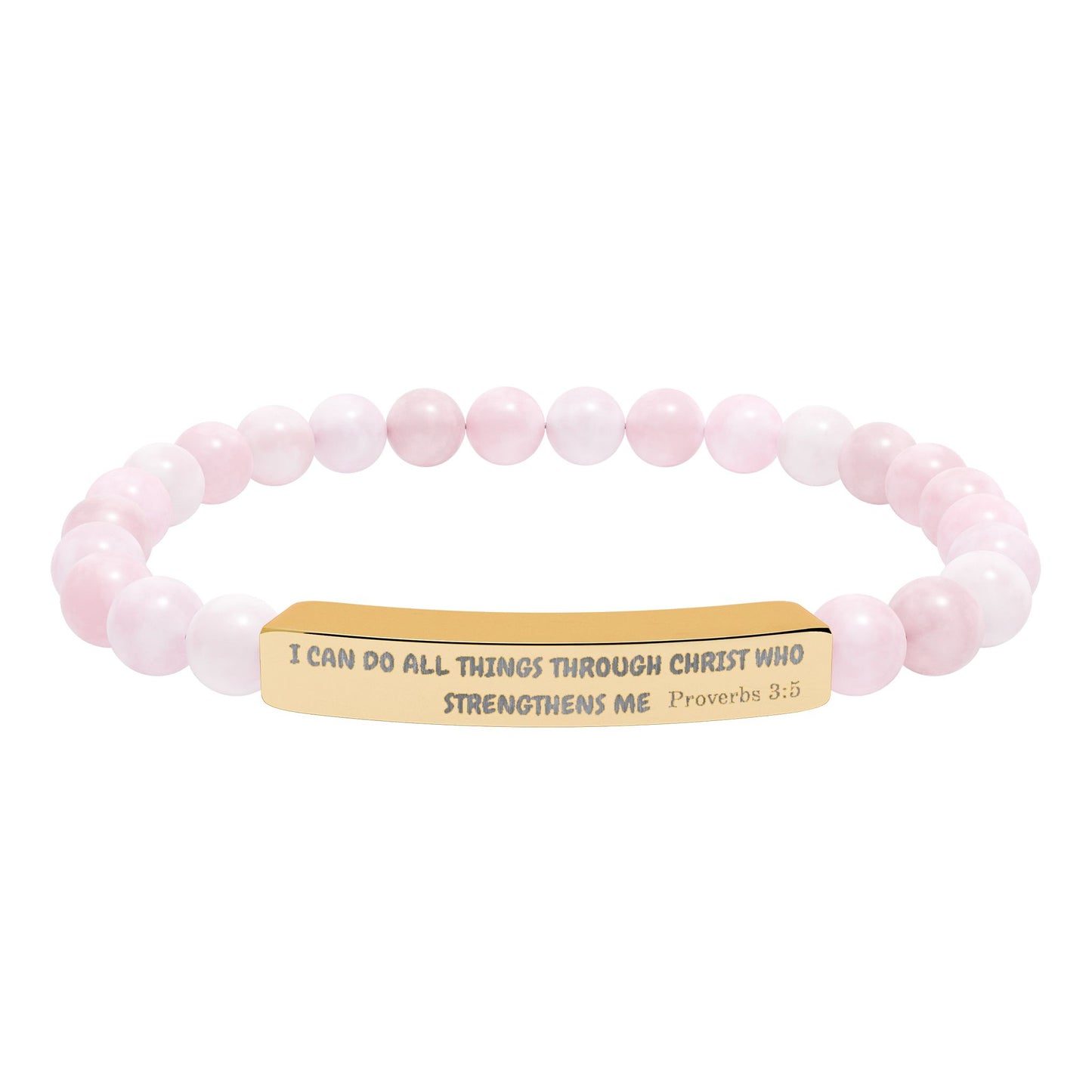 Engraved Natural Stone Stretch Bracelet — Inspirational Bar Bead Bracelet