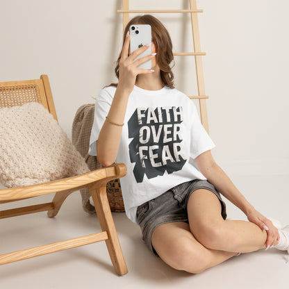 Faith Over Fear Cotton Tee — Distressed Inspirational Graphic
