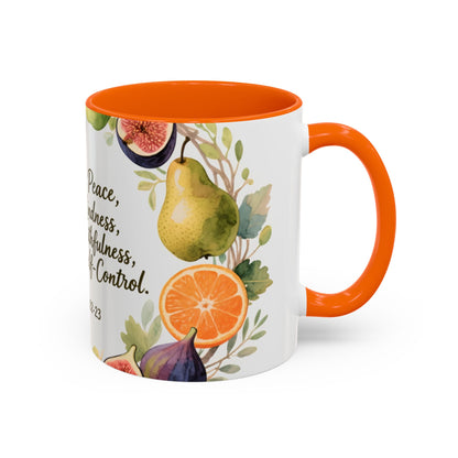 Christian Fruit of the Spirit Accent Coffee Mug — Galatians 5:22-23 Floral Scripture Design (11/15oz)