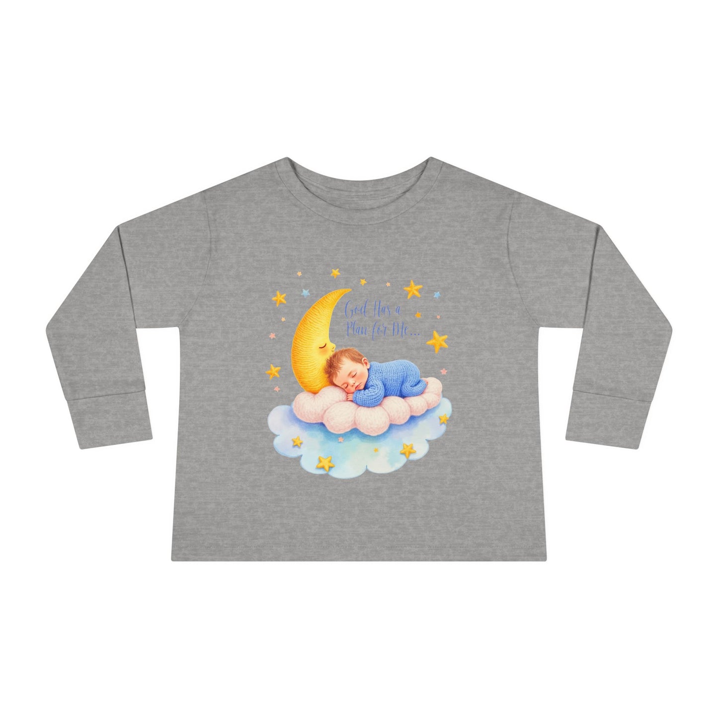 God Has a Plan for Me Toddler Long Sleeve Tee — Sleeping Baby on Moon Cloud