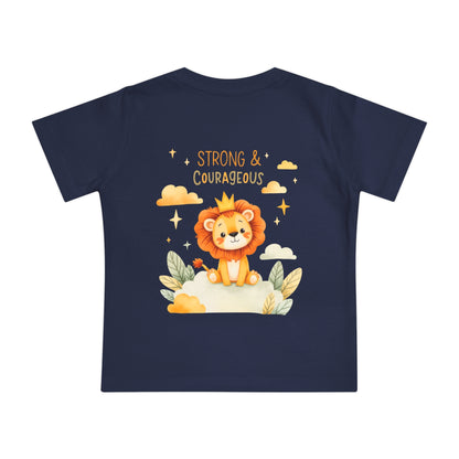 Strong & Courageous Lion Baby T-Shirt — Cute Nursery Tee for Baby Shower & Newborn