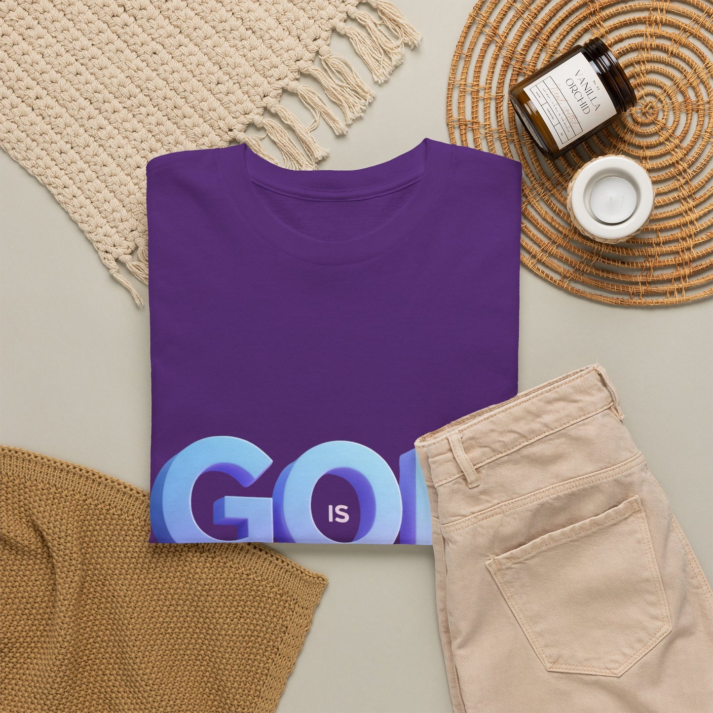 God Greater Gradient Tee — Soft Blue & Lilac Faith Shirt