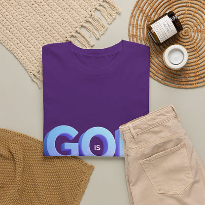 God Greater Gradient Tee — Soft Blue & Lilac Faith Shirt