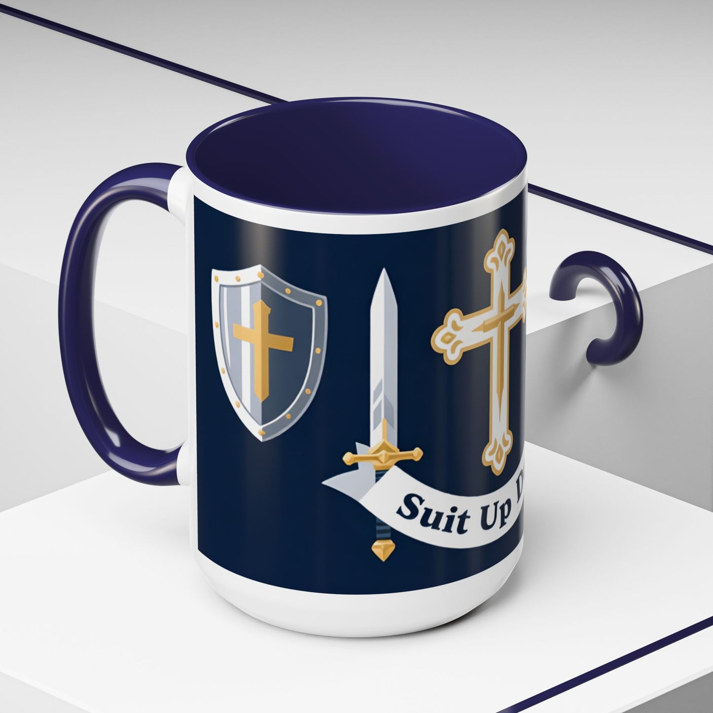 Christian Knight Coffee Mug — “Suit Up Daily” Accent Ceramic Mug