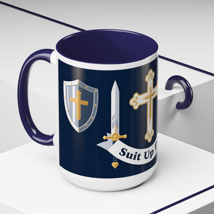 Christian Knight Coffee Mug — “Suit Up Daily” Accent Ceramic Mug