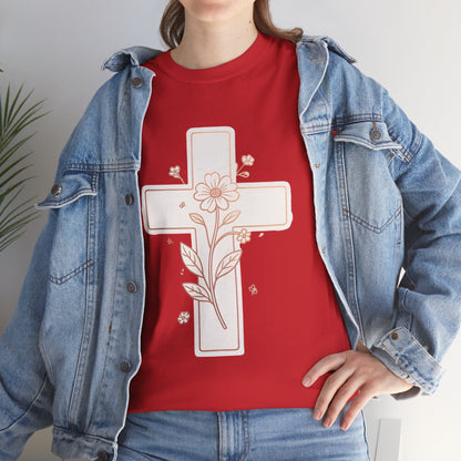Floral Cross Tee — Delicate Bloom Christian T-Shirt