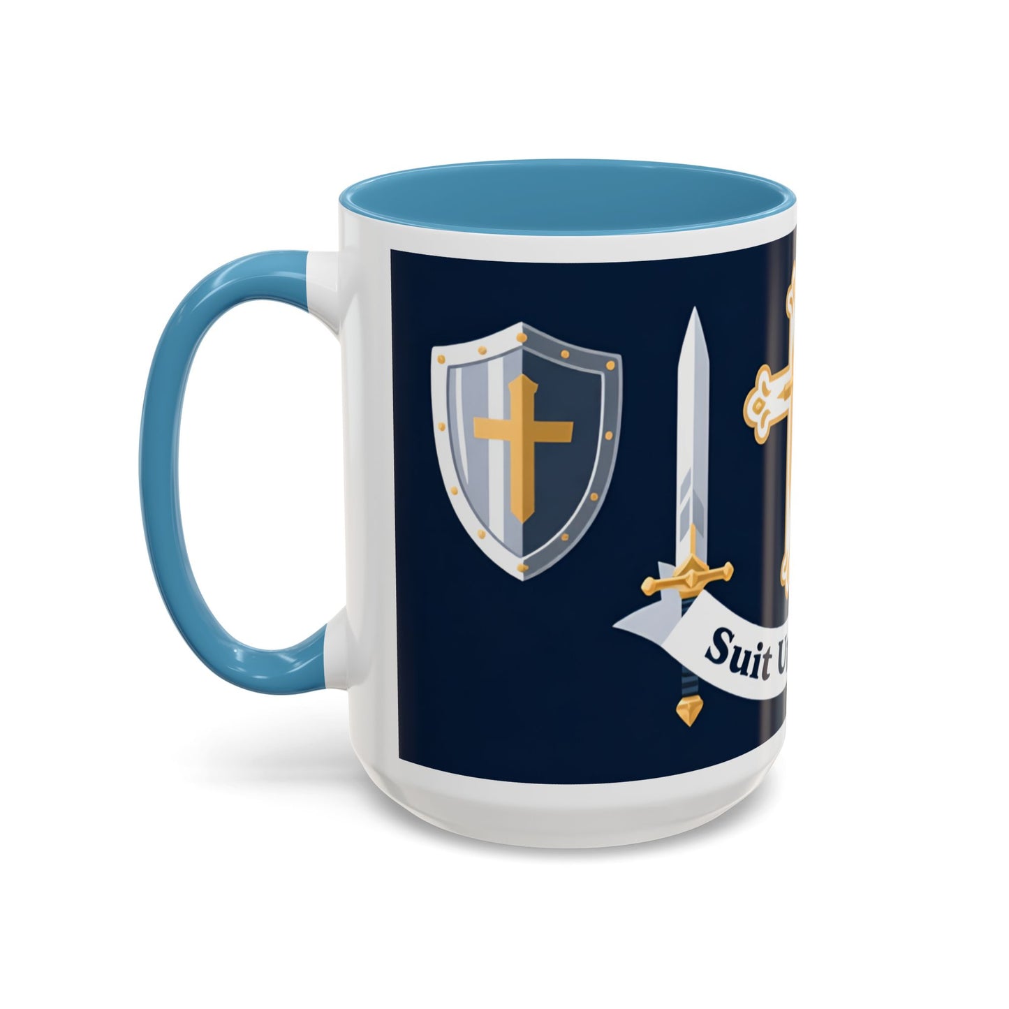 Christian Knight Coffee Mug — “Suit Up Daily” Accent Ceramic Mug