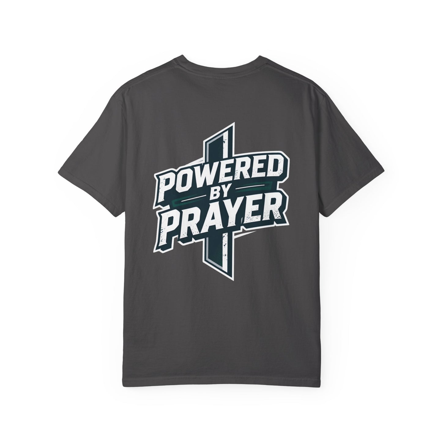 Powered by Prayer T‑Shirt — Faith Graphic Tee with Cross