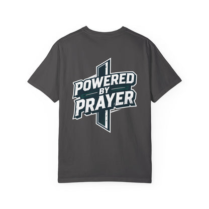 Powered by Prayer T‑Shirt — Faith Graphic Tee with Cross