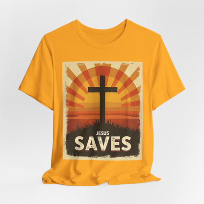 Jesus Saves Cross tee | Christian faith shirt, sunrise graphic | Perfect Gift for Mom and Dad | Friends and Family Shirt