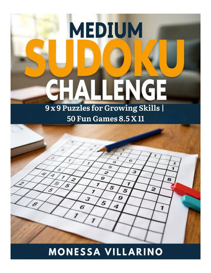 Medium Sudoku Challenge 9×9 Puzzles for Growing Skills | Ebook Digital Download 8.5 x 11 PDF
