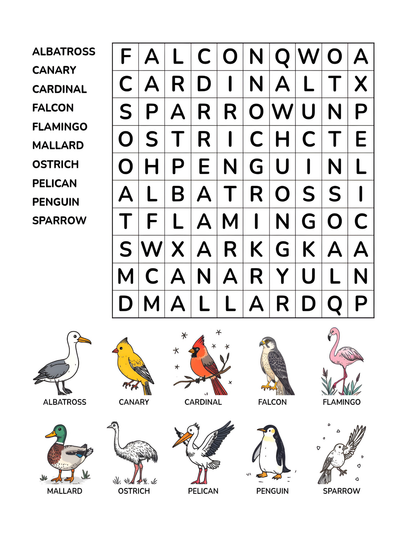 BIRD KINGDOM WORD SEARCH PUZZLE BOOK FOR KIDS: Challenge Your Brain and Have Fun | Ebook 8.5 X 11 Digital Download